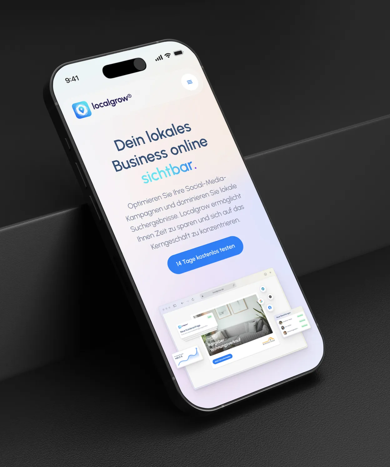 Website mockup of local grow landing page on iphone