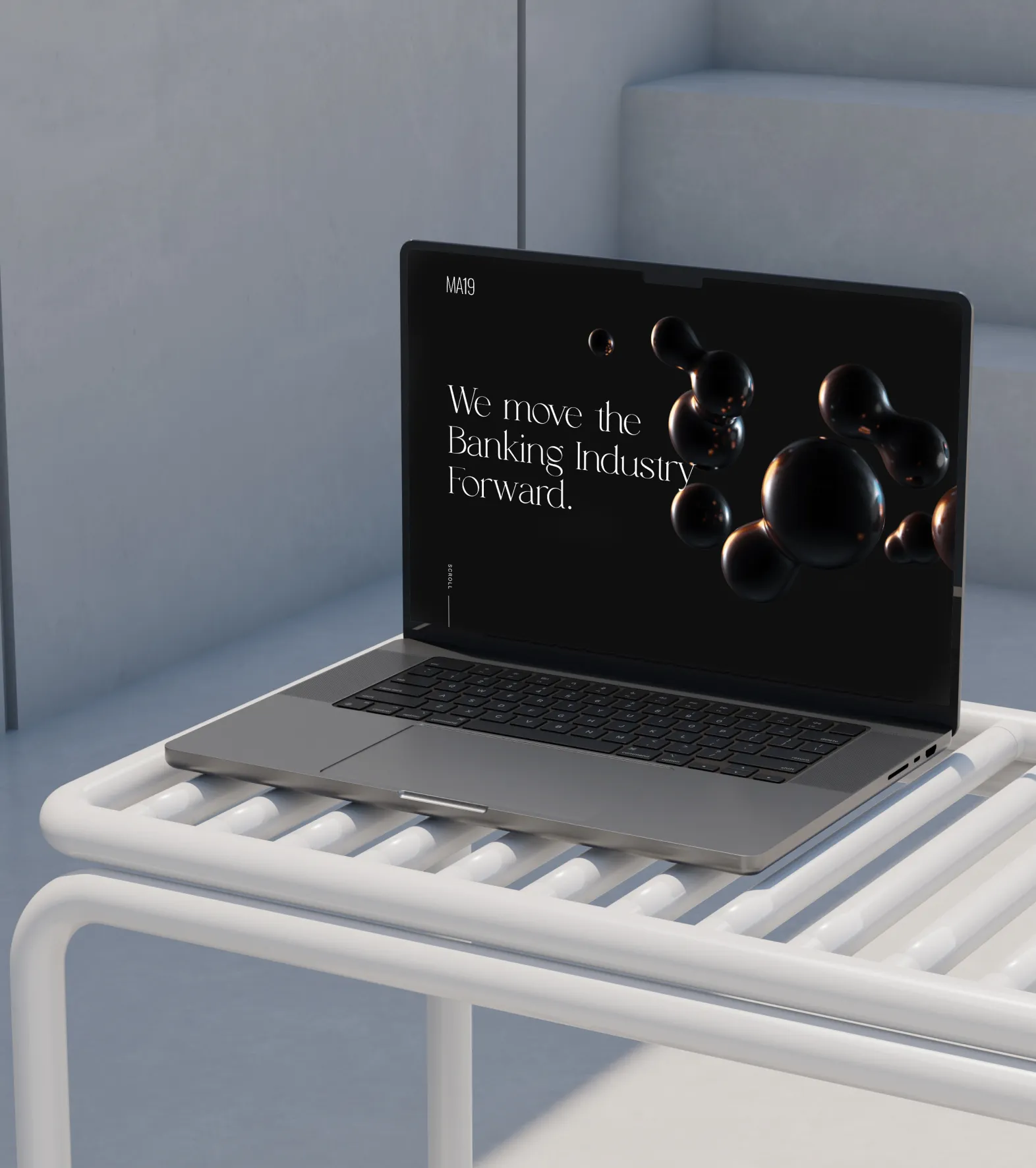 Website mockup of ma19 agency on macbook