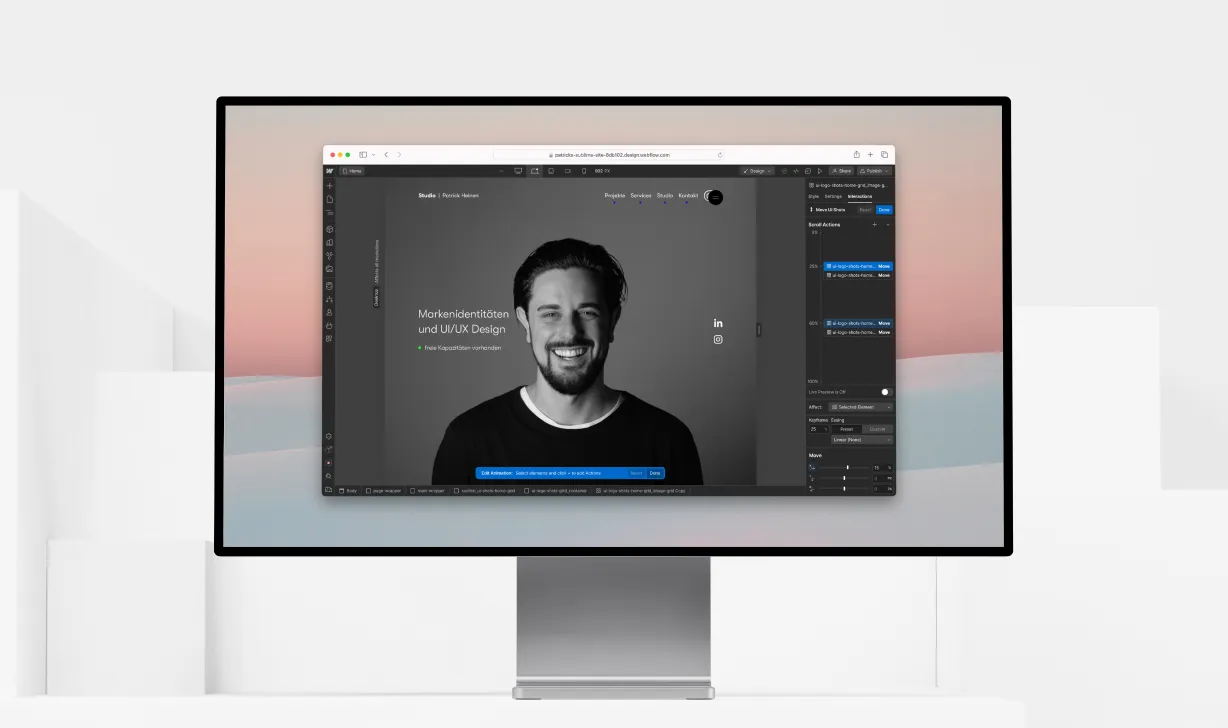 Website mockup of Studio Patrick Heinen in Webflow editor