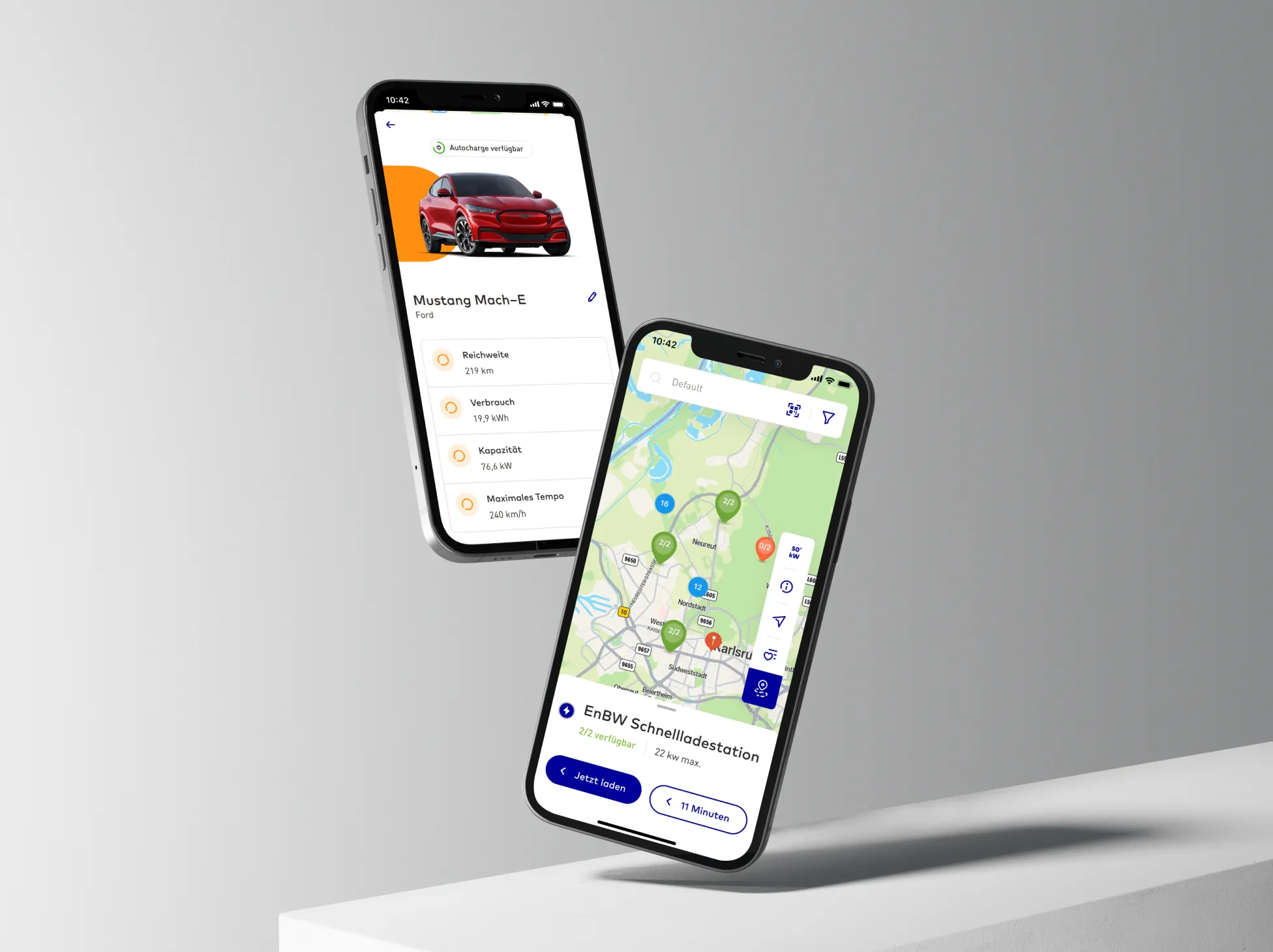 mobility+ app enbw screens in a mockup
